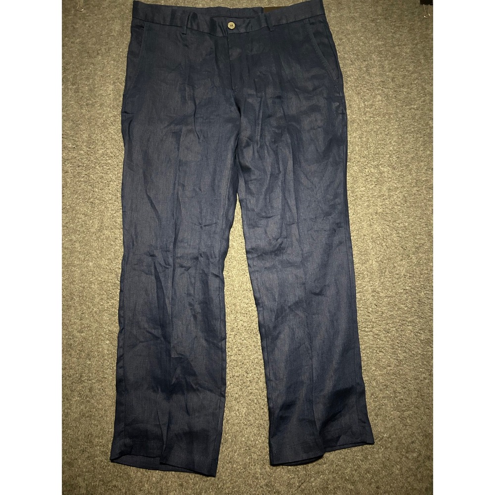 Tasso elba linen pants mens trouser blue new fit 36X29 (tag 34X30)